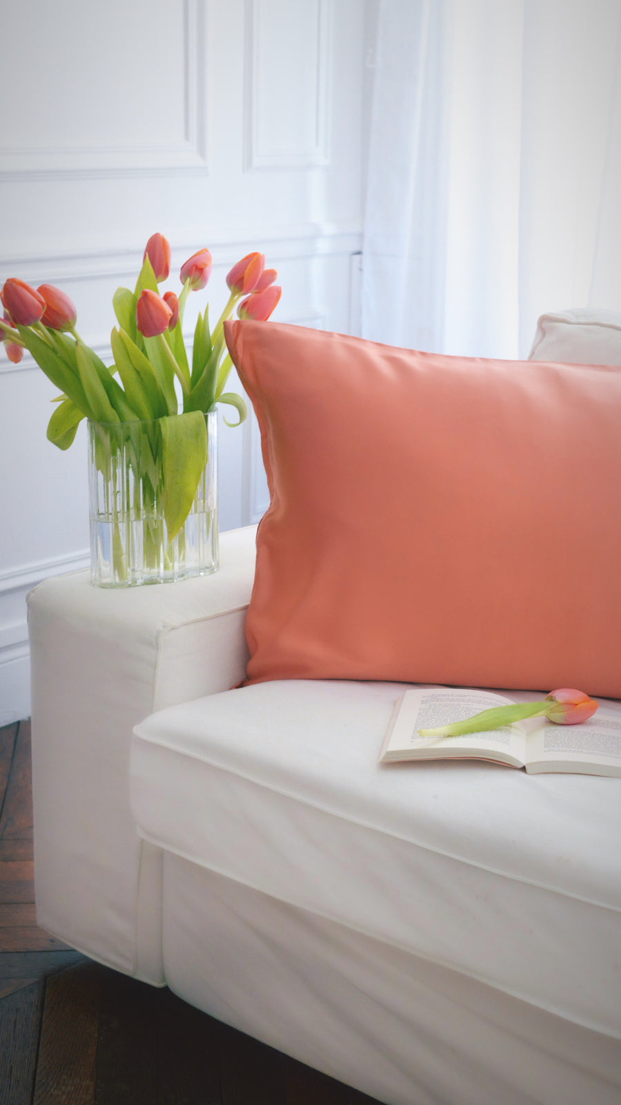 Tangerine. Taie d'oreiller en soie Bio